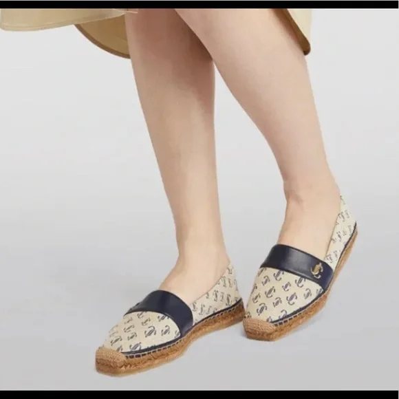 NEW JIMMY CHOO Dru Logo Monogram Leather/Canvas Espadrilles Shoes 100% authentic